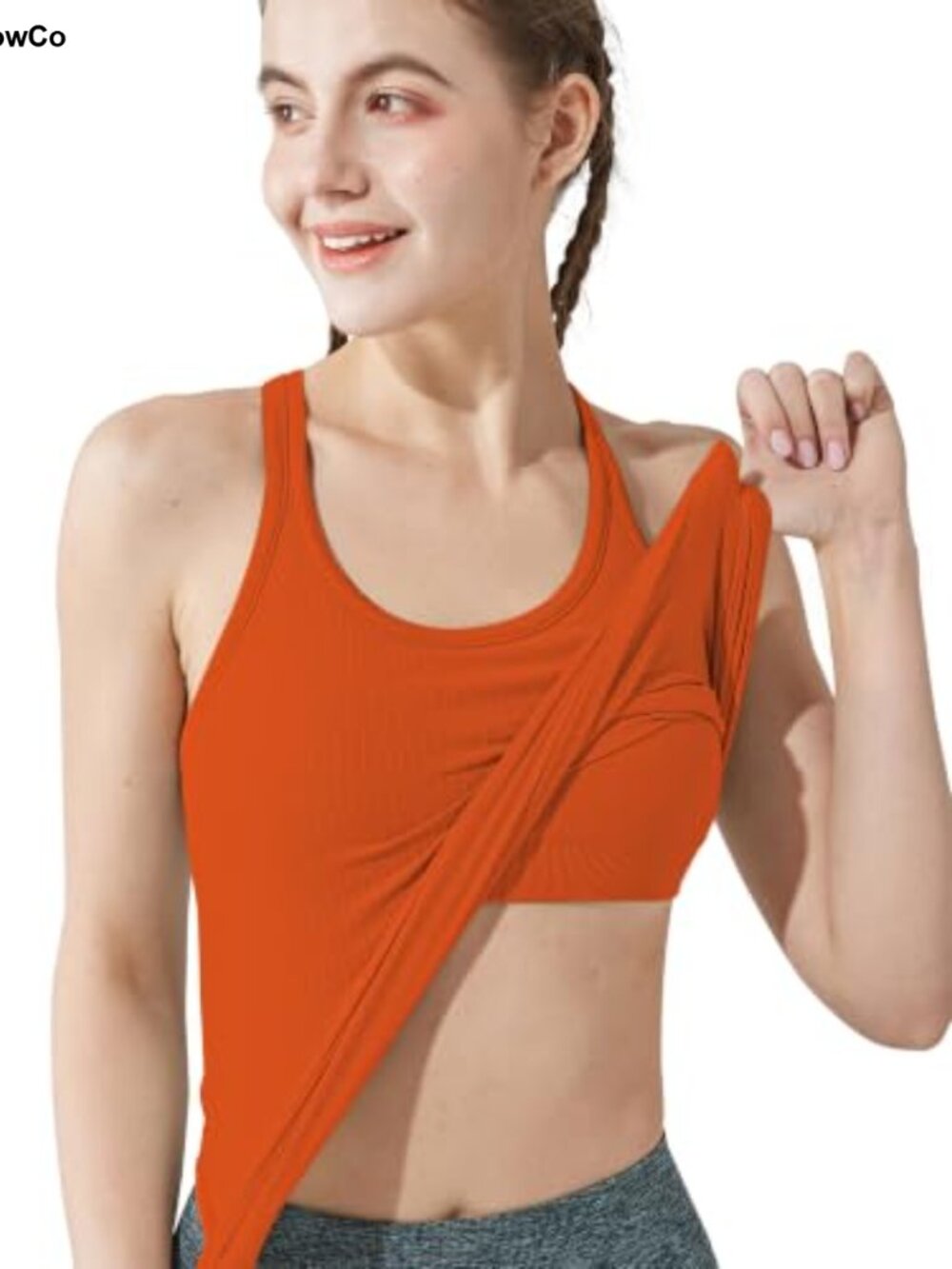Seamless Ribbed Racerback Workout Tank Top with Built in Bra Women
